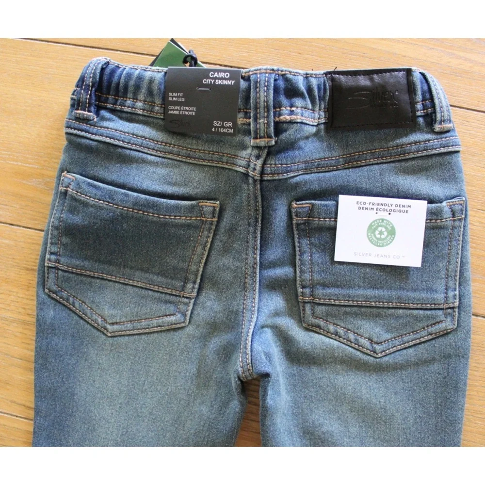 Silver Jeans Co. Boys Cairo Skinny Fit Pull On Knit Denim Jeans New Size 4